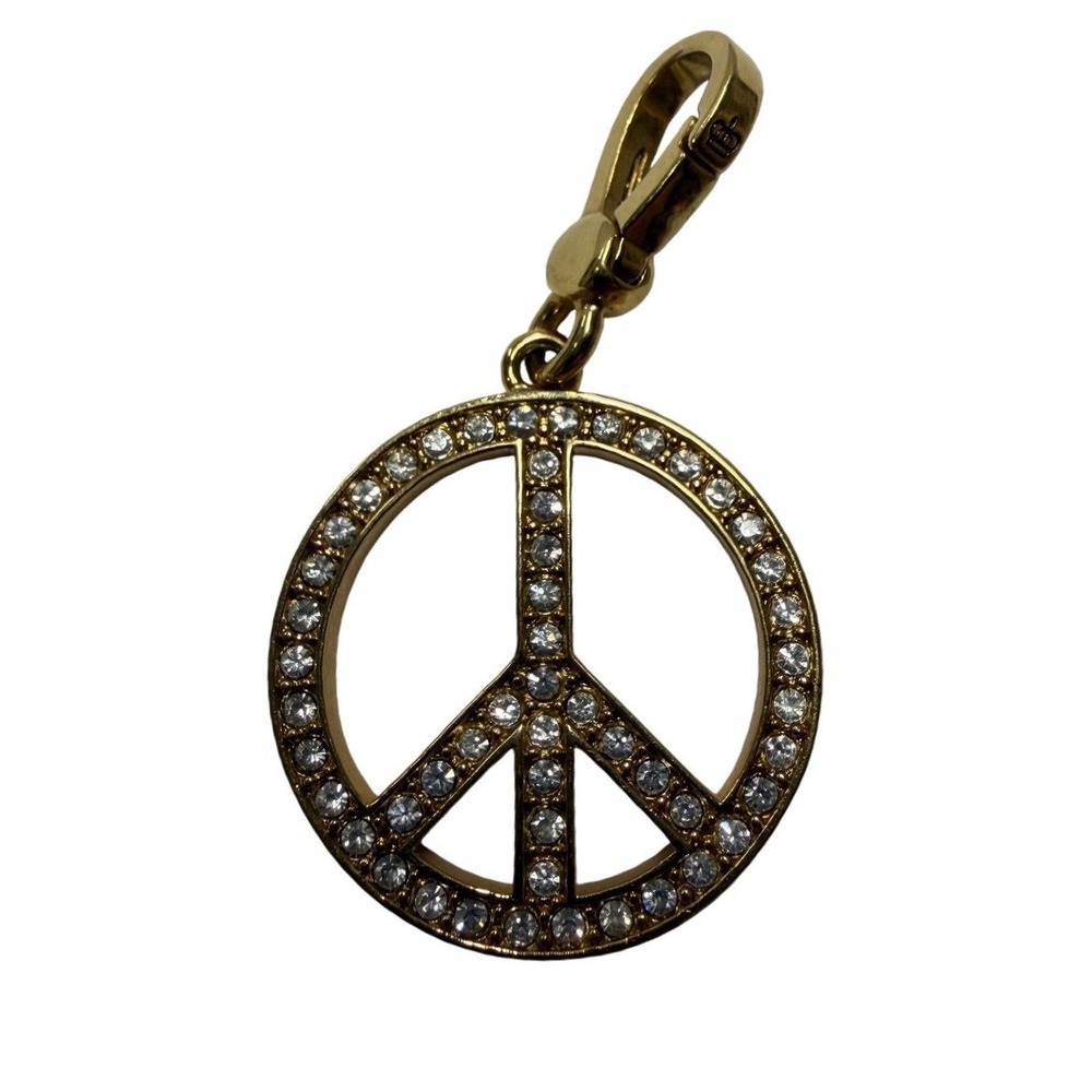 Juicy Couture Gold Tone Crystal Pink Enamel Peace Sign Charm Y2K Pave Pendant